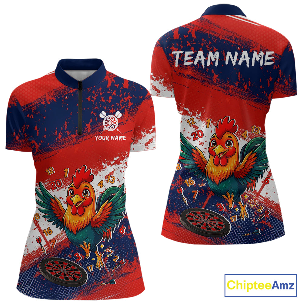 Red, White And Blue Funny Rooster Women Darts Shirt Personalized Grunge Team Darts Jersey NYN3245