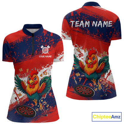 Red, White And Blue Funny Rooster Women Darts Shirt Personalized Grunge Team Darts Jersey NYN3245