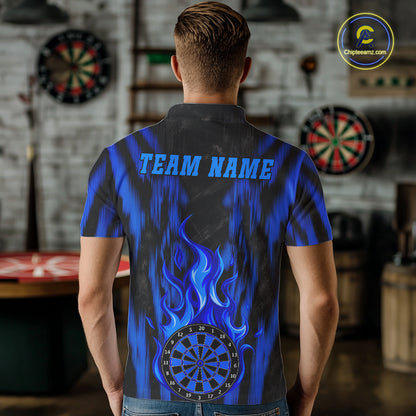 Grunge Black And Blue Flaming Dartboard Mens Darts Shirt Personalized Team Darts Jersey NYN3247