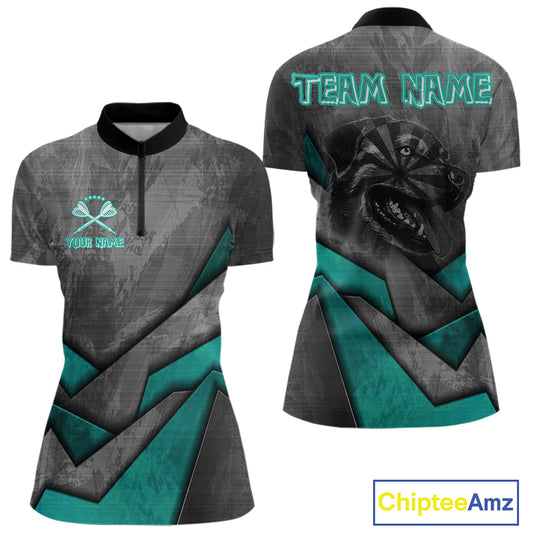 Aggressive Dog Dartboard Turquoise Darts Shirt For Women - Custom Name For Players NYN0563