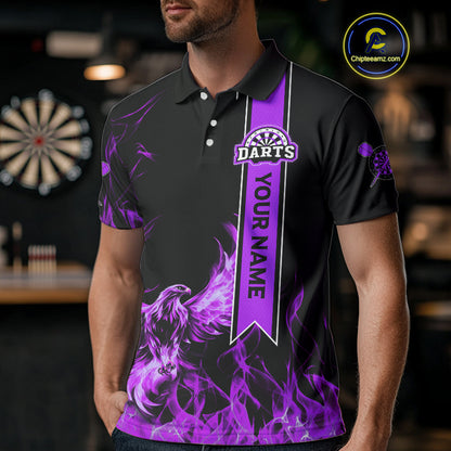 Custom Purple Flames Eagle Dart Shirts For Men Eagle Dart Team Jerseys Personalized NYN1108