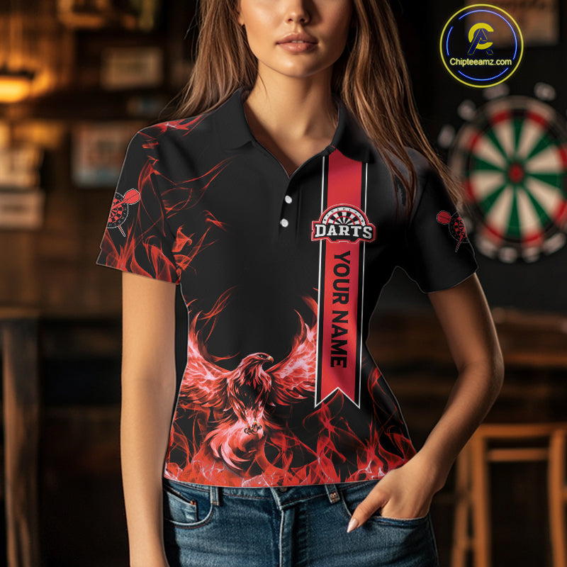 Custom Red Flames Eagle Dart Shirts For Women Eagle Dart Team Jerseys Personalized NYN1109