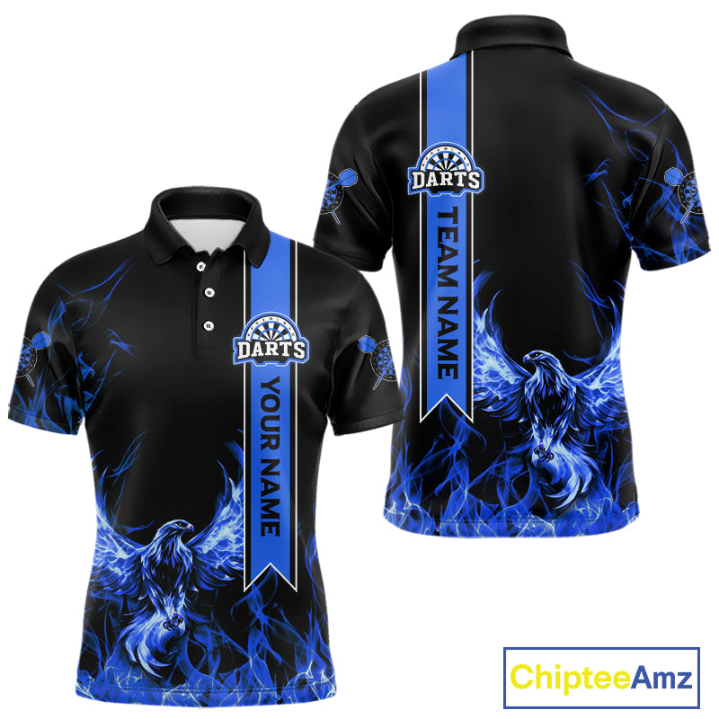 Custom Blue Flames Eagle Dart Shirts For Men Eagle Dart Team Jerseys Personalized NYN1110