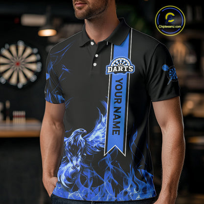 Custom Blue Flames Eagle Dart Shirts For Men Eagle Dart Team Jerseys Personalized NYN1110