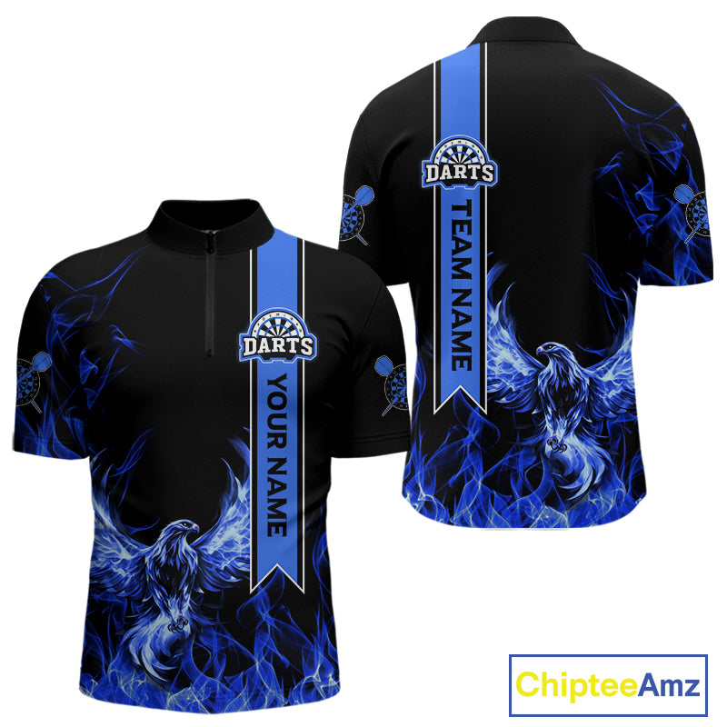 Custom Blue Flames Eagle Dart Shirts For Men Eagle Dart Team Jerseys Personalized NYN1110