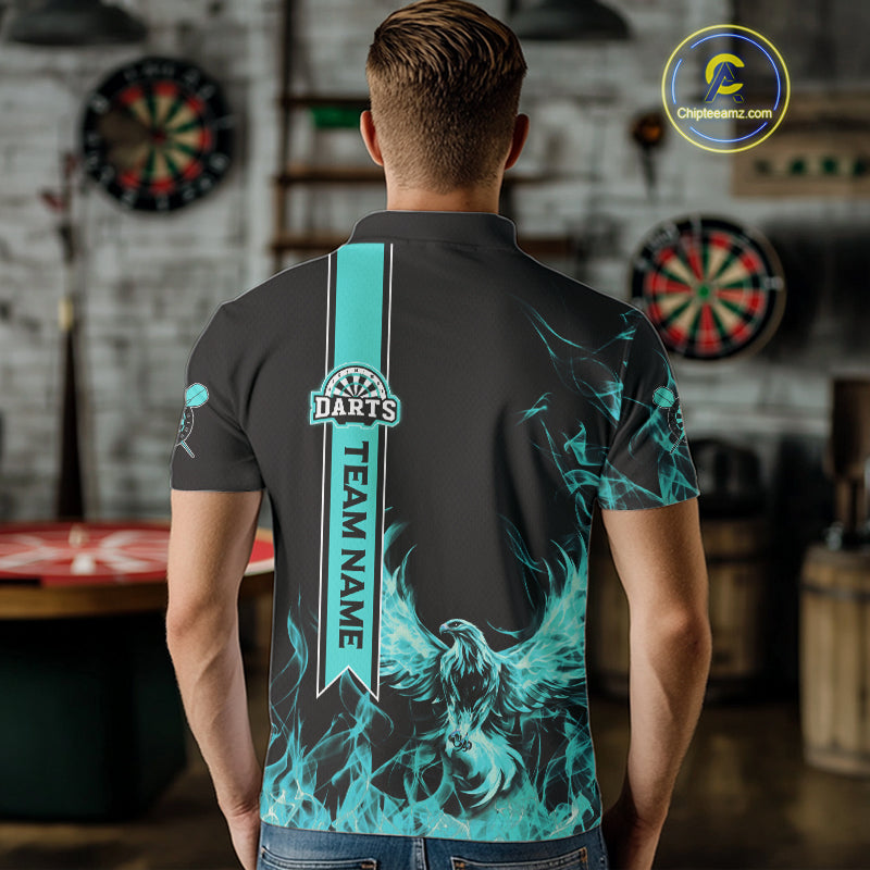 Custom Turquoise Flames Eagle Dart Shirts For Men Eagle Dart Team Jerseys Personalized NYN1111