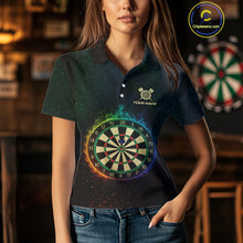Load image into Gallery viewer, Custom Flames Skull Rainbow Dartboard Dart Women Polo Jerseys Colorful Dart Team Shirt NYN1697