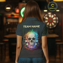 Load image into Gallery viewer, Custom Flames Skull Rainbow Dartboard Dart Women Polo Jerseys Colorful Dart Team Shirt NYN1697