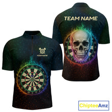 Load image into Gallery viewer, Custom Flames Skull Rainbow Dartboard Dart Men 1/4-Zip Jerseys Colorful Dart Team Shirt NYN1697