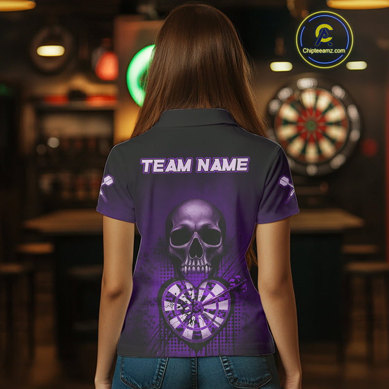 Black And Purple Skull Camo Heart Dartboard Darts Polo Shirt For Women Grunge Dart Jerseys NYN1963