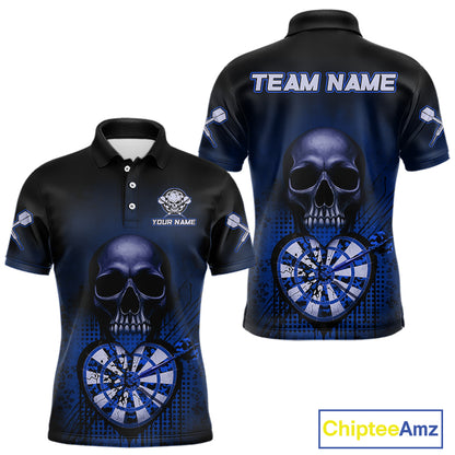 Black And Blue Skull Camo Heart Dartboard Darts Polo Shirt For Men Grunge Dart Jerseys NYN1964