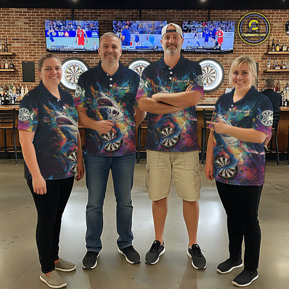 Personalized Multi-Color Splatter Funny Shark Men Darts Polo League Shirts Dart Jerseys NYN2217