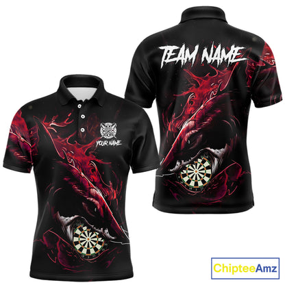 Personalized Red Horror Shark Men Darts Polo League Shirts Funny Grunge Dart Jerseys NYN2219
