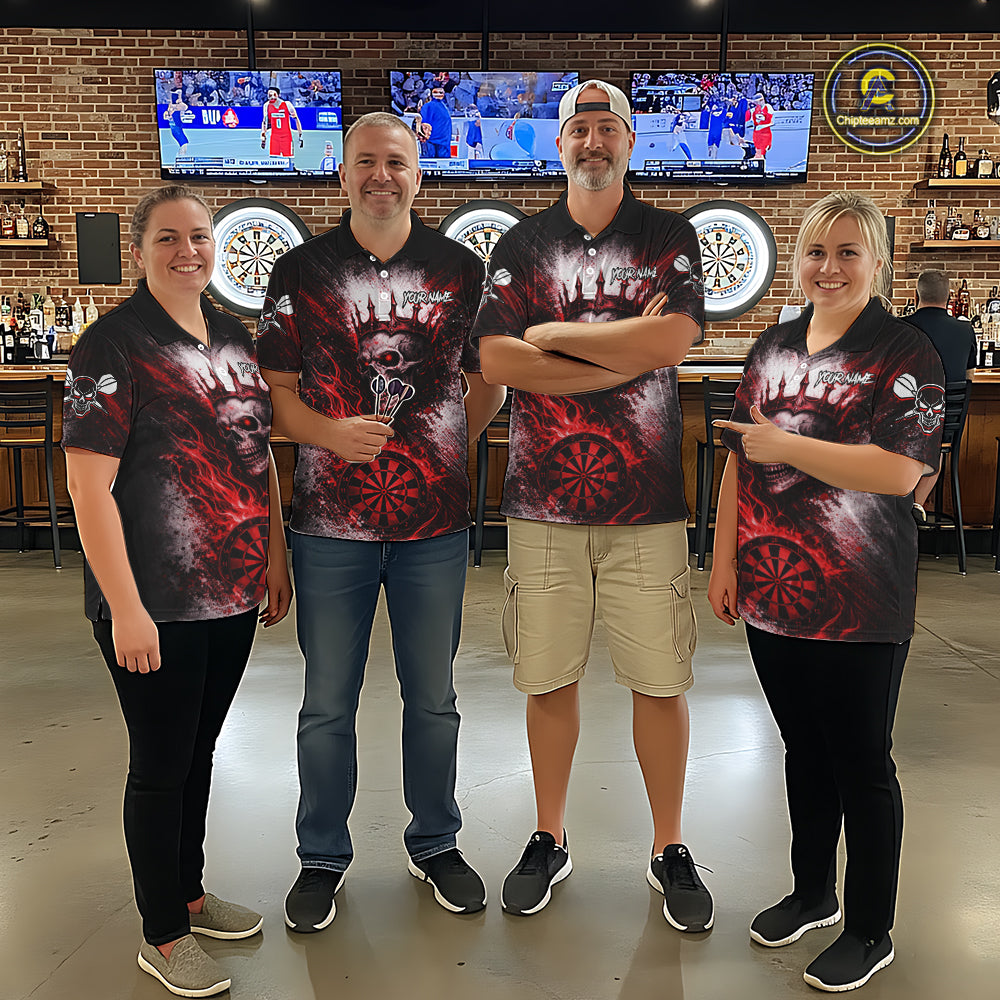 Red Crown Skull Fire Flame Dartboard Men Darts Polo Shirt Custom Grunge Dart Team Jerseys NYN2514