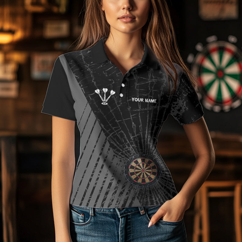 Personalized Wolf Black Darts Boards Polo & 1/4 Zip Shirt For Women, Dart Team Shirts NYN0001