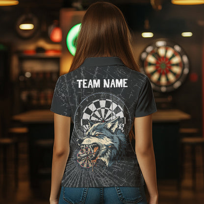 Personalized Wolf Black Darts Boards Polo & 1/4 Zip Shirt For Women, Dart Team Shirts NYN0001