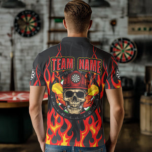 Personalized Skull Firefighter In Flame Custom Darts Shirt For Men, Dart Team Shirts NYN0003