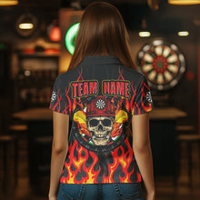 Load image into Gallery viewer, Personalized Skull Firefighter In Flame Custom Darts Shirt For Women, Dart Team Shirts NYN0003