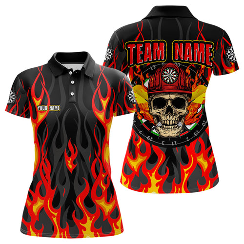 Personalized Skull Firefighter In Flame Custom Darts Shirt For Women, Dart Team Shirts NYN0003