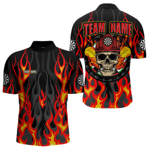 Personalized Skull Firefighter In Flame Custom Darts Shirt For Men, Dart Team Shirts NYN0003