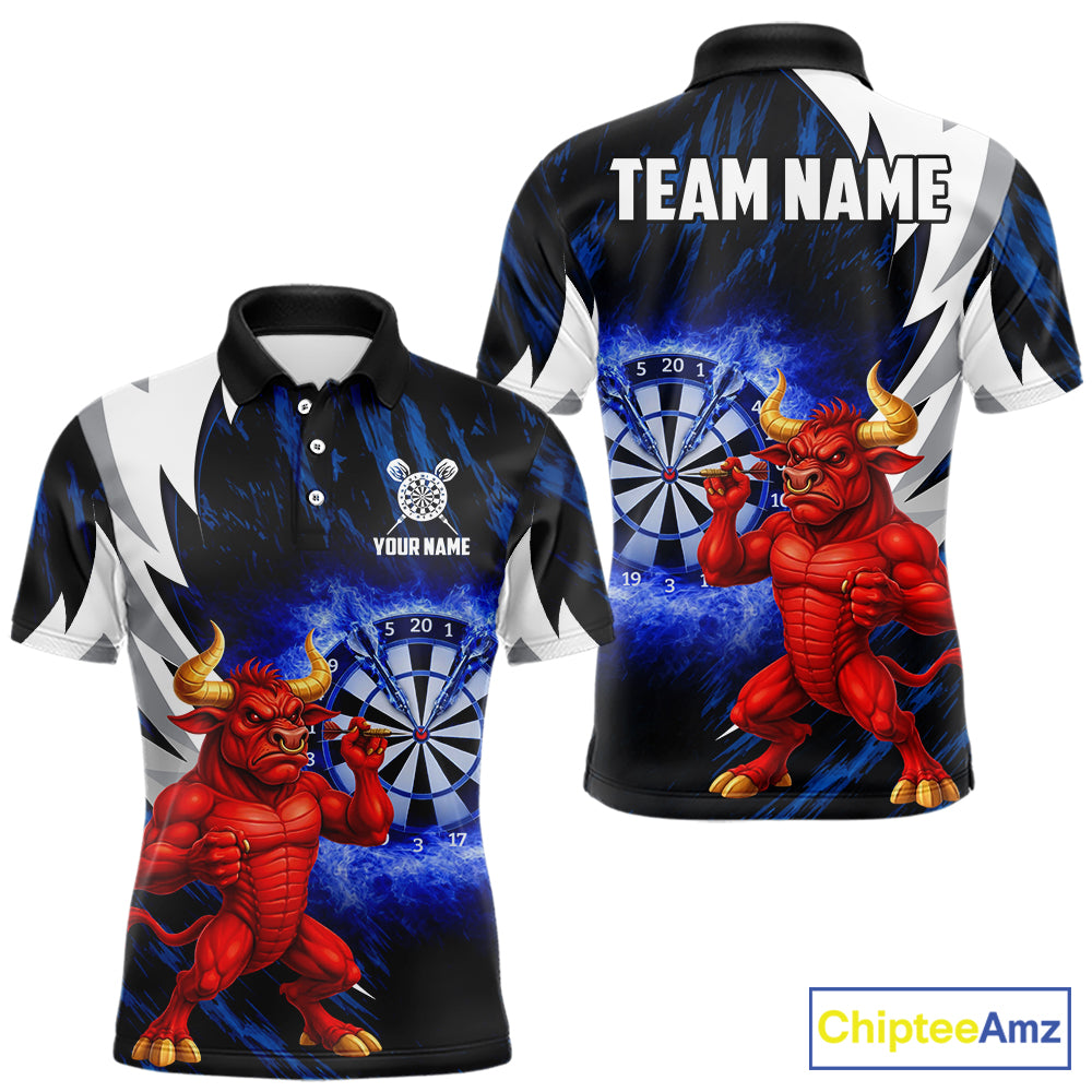 Personalized Blue Dartboard Flame Dart Polo & Quarter Zip Shirt Funny Bull Darts Attire For Men NYN2870