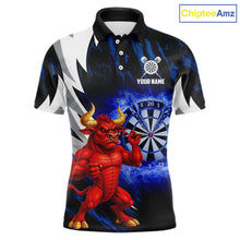 Load image into Gallery viewer, Personalized Blue Dartboard Flame Dart Polo &amp; Quarter Zip Shirt Funny Bull Darts Attire For Men NYN2870