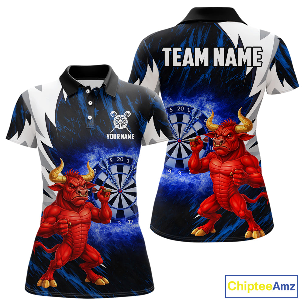 Personalized Blue Dartboard Flame Dart Polo & Quarter Zip Shirt Funny Bull Darts Attire For Women NYN2870