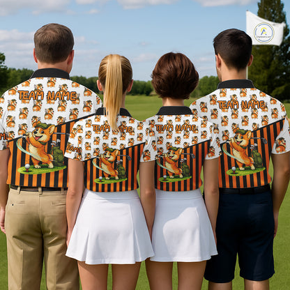 Funny Mens Cute Dog Pattern Golf Polo Shirt Custom Orange Golfing Dog Golf Clothes Attire NYN2874