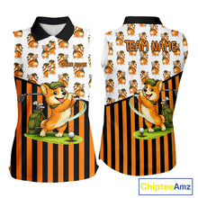 Load image into Gallery viewer, Funny Mens Cute Dog Pattern Golf Sleeveless Polo Shirt Custom Orange Golfing Dog Golf Clothes Attire NYN2874