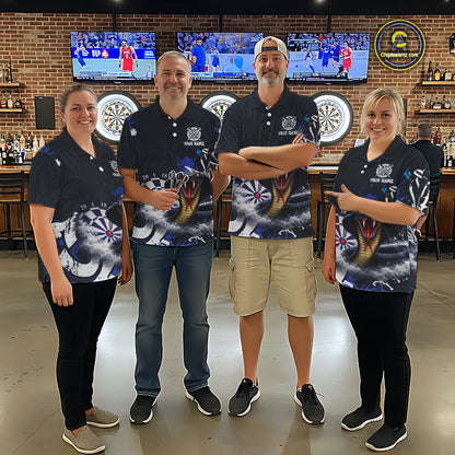 Funny Blue Smoke Cobra Women Darts Polo & Quarter-Zip Shirt Custom Graffiti Dart Team Jerseys NYN3078
