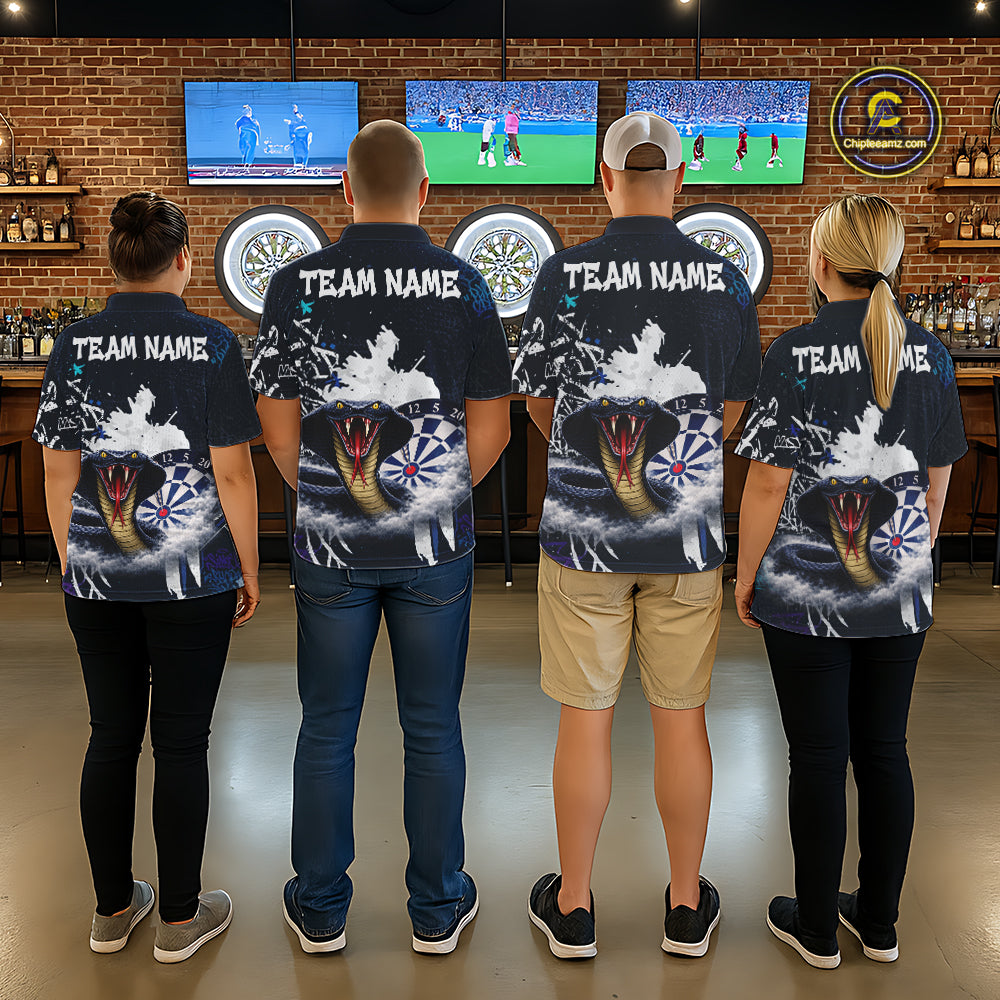 Funny Blue Smoke Cobra Women Darts Polo & Quarter-Zip Shirt Custom Graffiti Dart Team Jerseys NYN3078