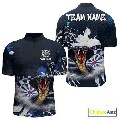 Funny Blue Smoke Cobra Men Darts Polo & Quarter-Zip Shirt Custom Graffiti Dart Team Jerseys NYN3078