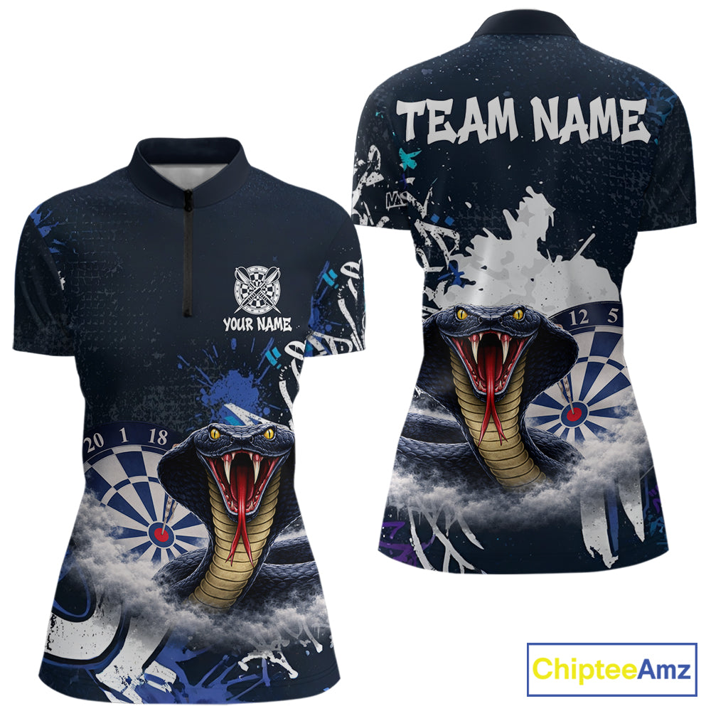 Funny Blue Smoke Cobra Women Darts Polo & Quarter-Zip Shirt Custom Graffiti Dart Team Jerseys NYN3078