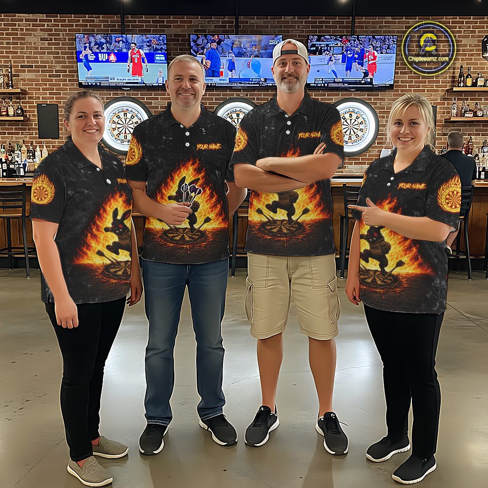 Crazy Rabbit Dartboard Fire Flame Darts Shirt For Women Custom Name & Team Grunge Dart Outfits Jerseys NYN3080
