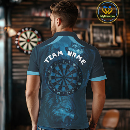 Men’s Team Darts Shirt With Dark Navy Wolves And Grunge Dartboard Pattern NYN0306