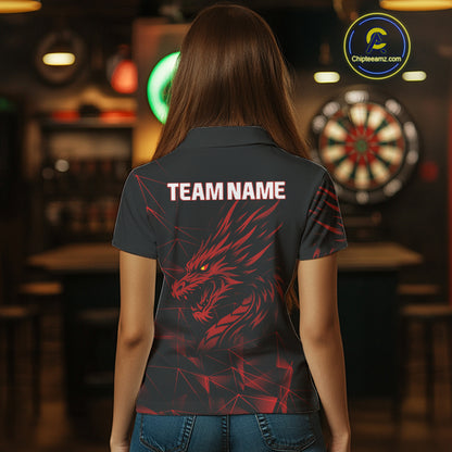 Women’s Custom Darts Shirt With Maroon Dragons And Black Geometric Pattern NYN0308