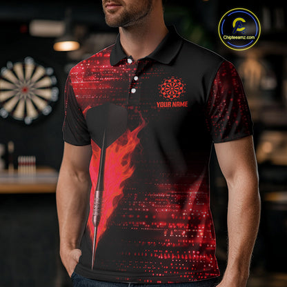 Men’s Custom Darts Shirt With Flaming Dart Arrow And Ruby Digital Matrix NYN0310