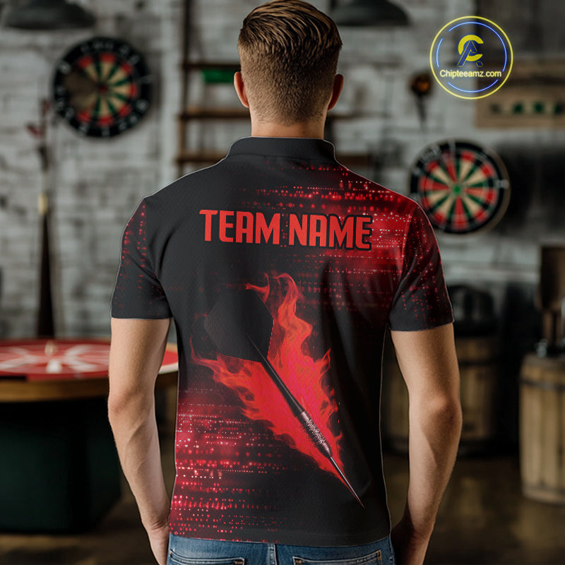 Men’s Custom Darts Shirt With Flaming Dart Arrow And Ruby Digital Matrix NYN0310