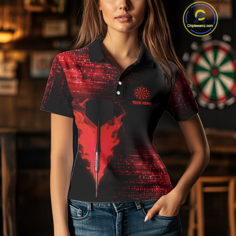 Women’s Custom Darts Shirt With Flaming Dart Arrow And Ruby Digital Matrix NYN0310