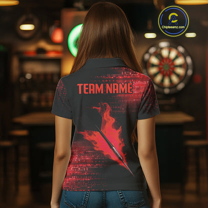 Women’s Custom Darts Shirt With Flaming Dart Arrow And Ruby Digital Matrix NYN0310