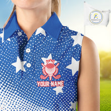 Load image into Gallery viewer, Red, Blue And White American Flag Golf Sleeveless Polo Shirts For Women Custom Patriot Golf Team Tournament NYN3255