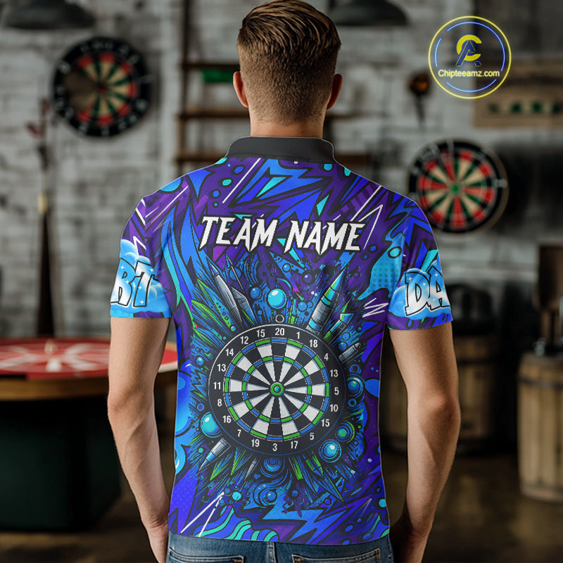 Comic Blast Dartboard Custom Blue Darts Shirt For Men - Name & Team For Players NYN0570