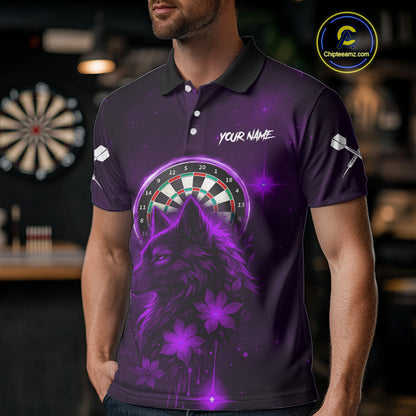 Purple Dark Lightning Wolf Dartboard Men's Darts Shirt - Custom Team Jersey NYN0578