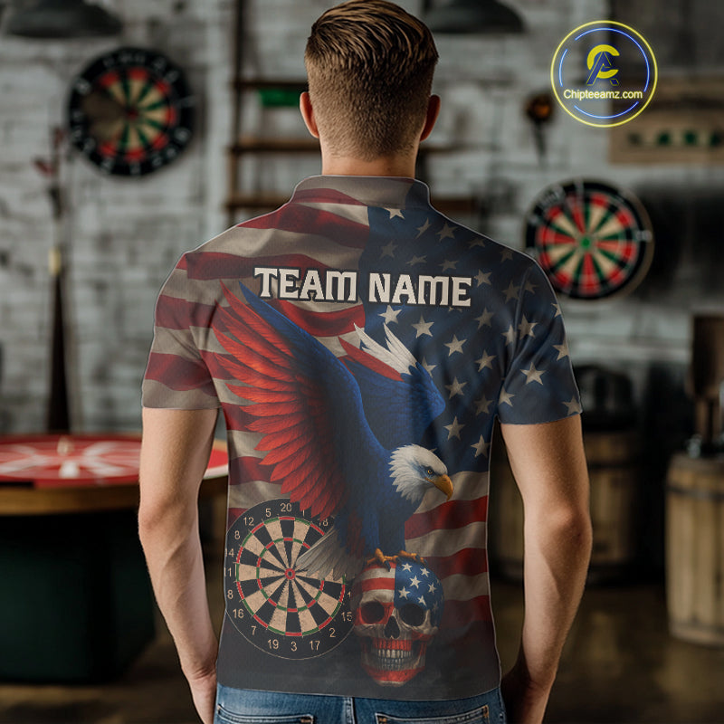 Custom Men's Darts Shirt Eagle US Flag Patriotic Dart Jerseys, Dart Shirts For Lovers NYN1121