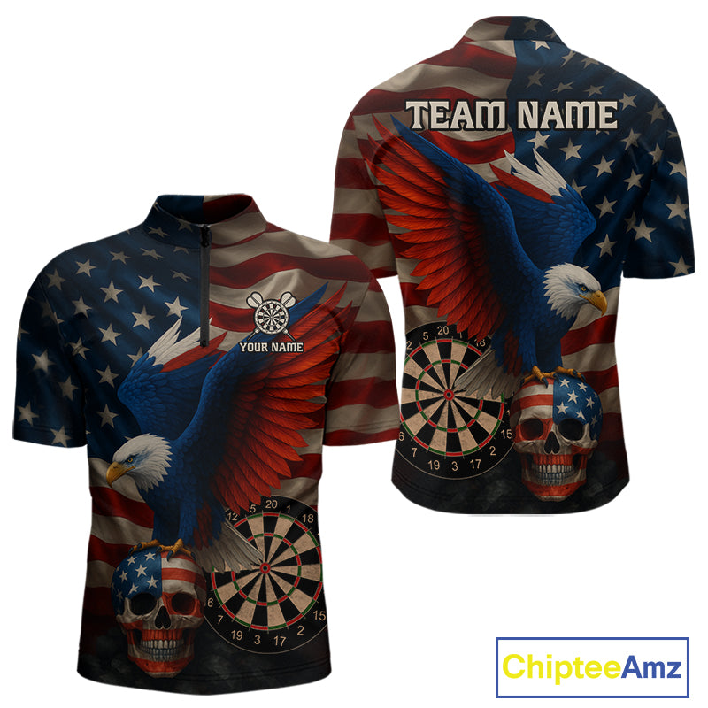 Custom Men's Darts Shirt Eagle US Flag Patriotic Dart Jerseys, Dart Shirts For Lovers NYN1121
