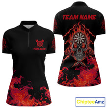 Load image into Gallery viewer, Custom Red Flames Skull Dart Arrow Dart Women Quarter-Zip Jerseys Flame Dart Team Shirt NYN1707