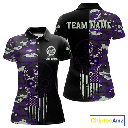 Black And Purple US Flag Digital Camo Skull Custom Men Darts Polo Shirt Dart Gifts NYN1984