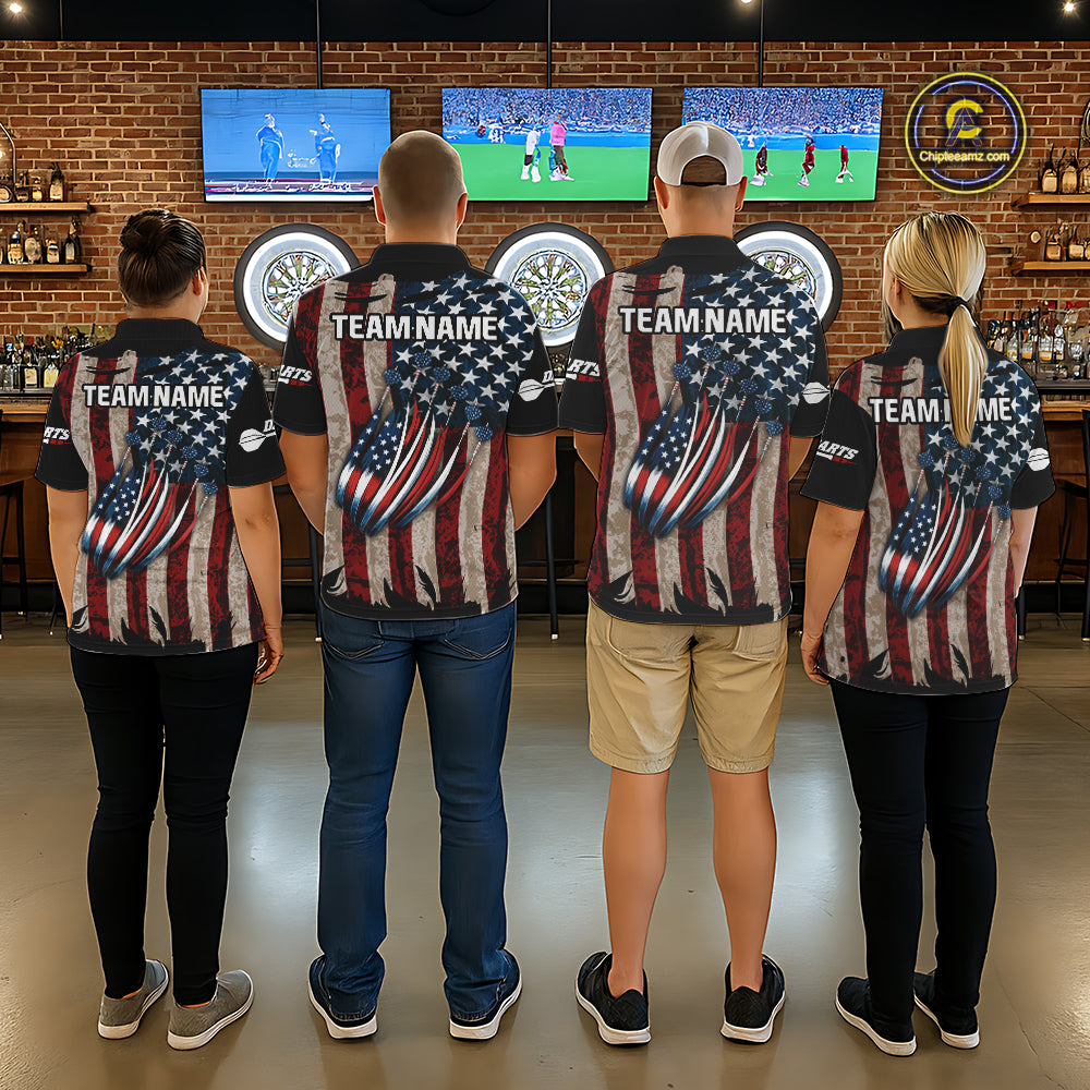 US Flag Dart Arrow & Dartboard Darts Polo Shirt For Men Custom Patriotic Dart Team Jerseys NYN2523
