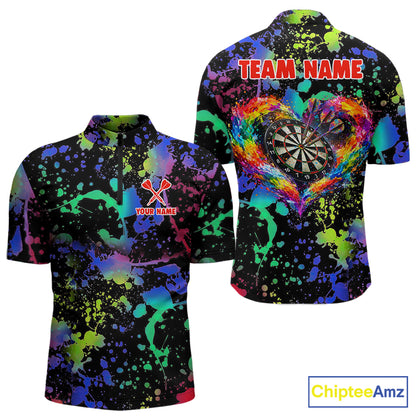 Heart Colorful Splatter Dartboard Men Darts Quarter-zip Shirt Custom Valentine Dart Couple Jerseys NYN2526