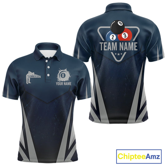 Personalized Dark Blue And Gray 8 Ball Billiard Pool Shirt For Men Custom Billiard Attire Team Jersey NYN3084